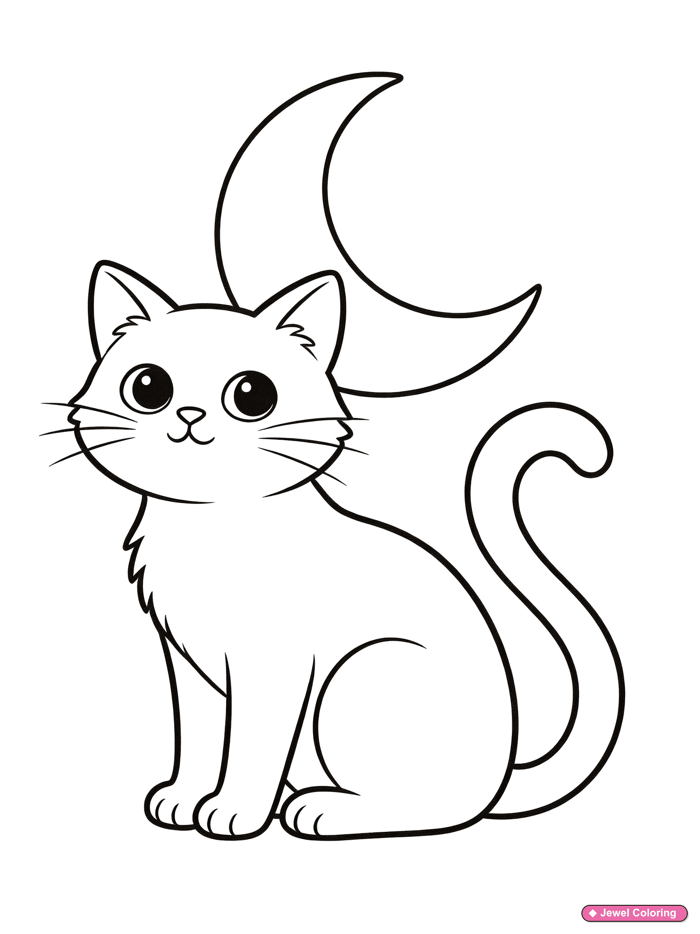 Black Cat Crescent Moon Coloring Page printable cats coloring page