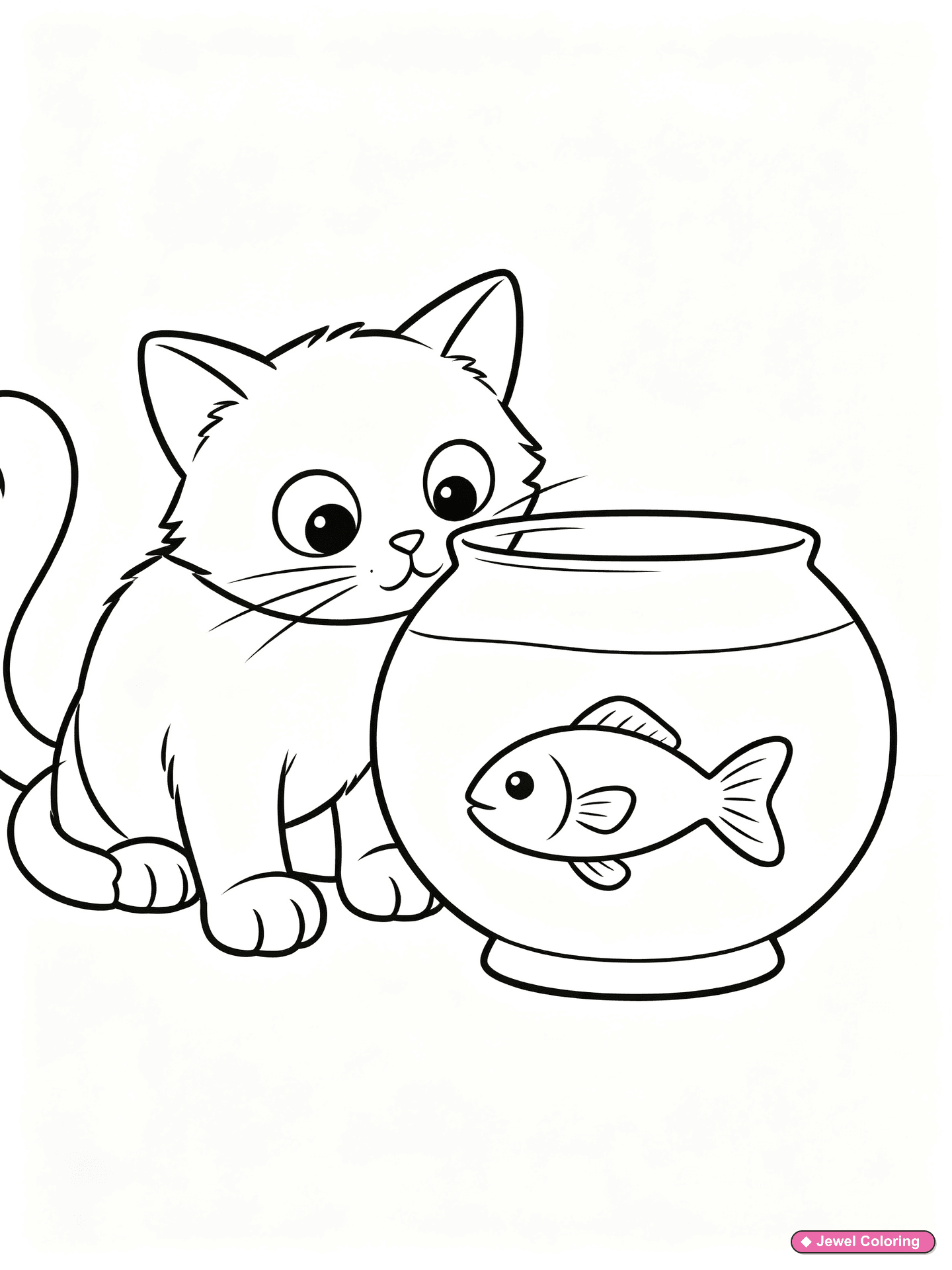 Cat Fishbowl Coloring Page printable cats coloring page