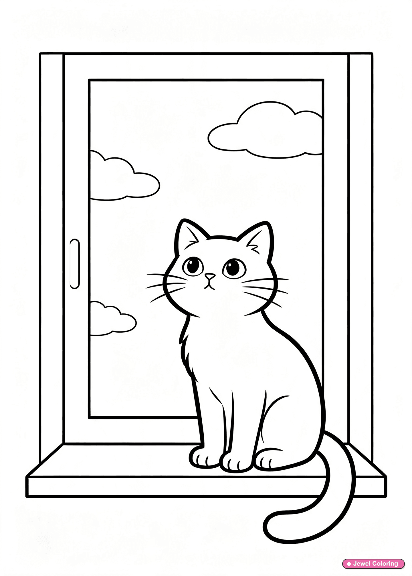 Cat Looking Out Window Coloring Page printable cats coloring page