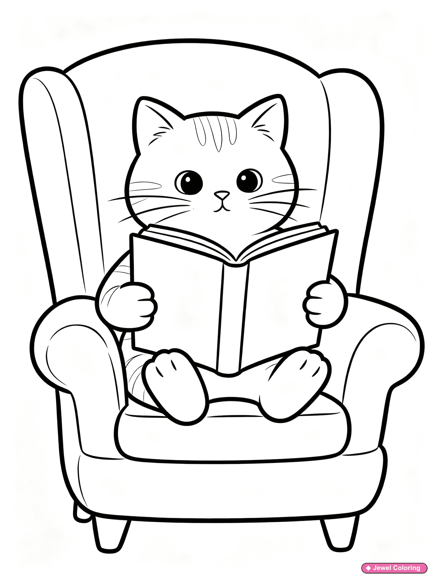 Cat Reading Book Coloring Page printable cats coloring page