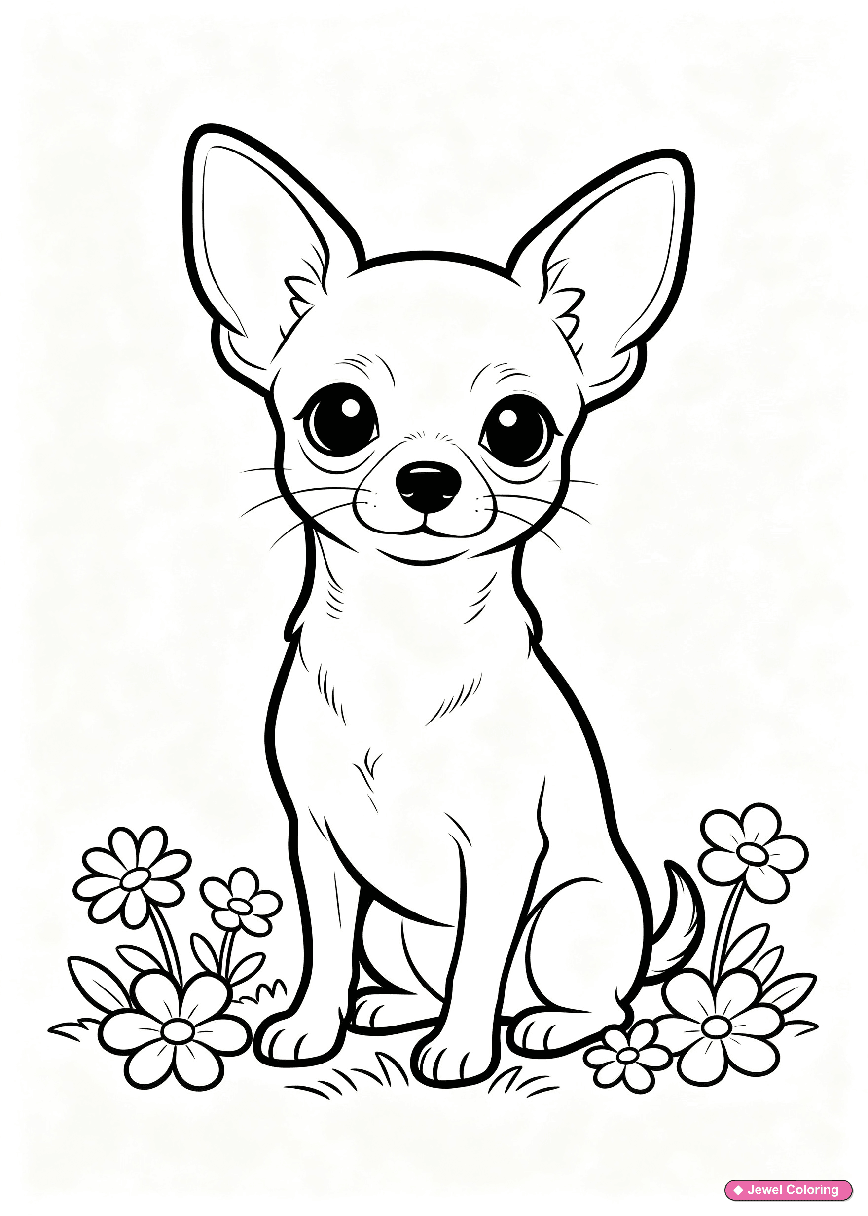 Chihuahua Dog In Flower Garden Coloring Page printable dogs coloring page