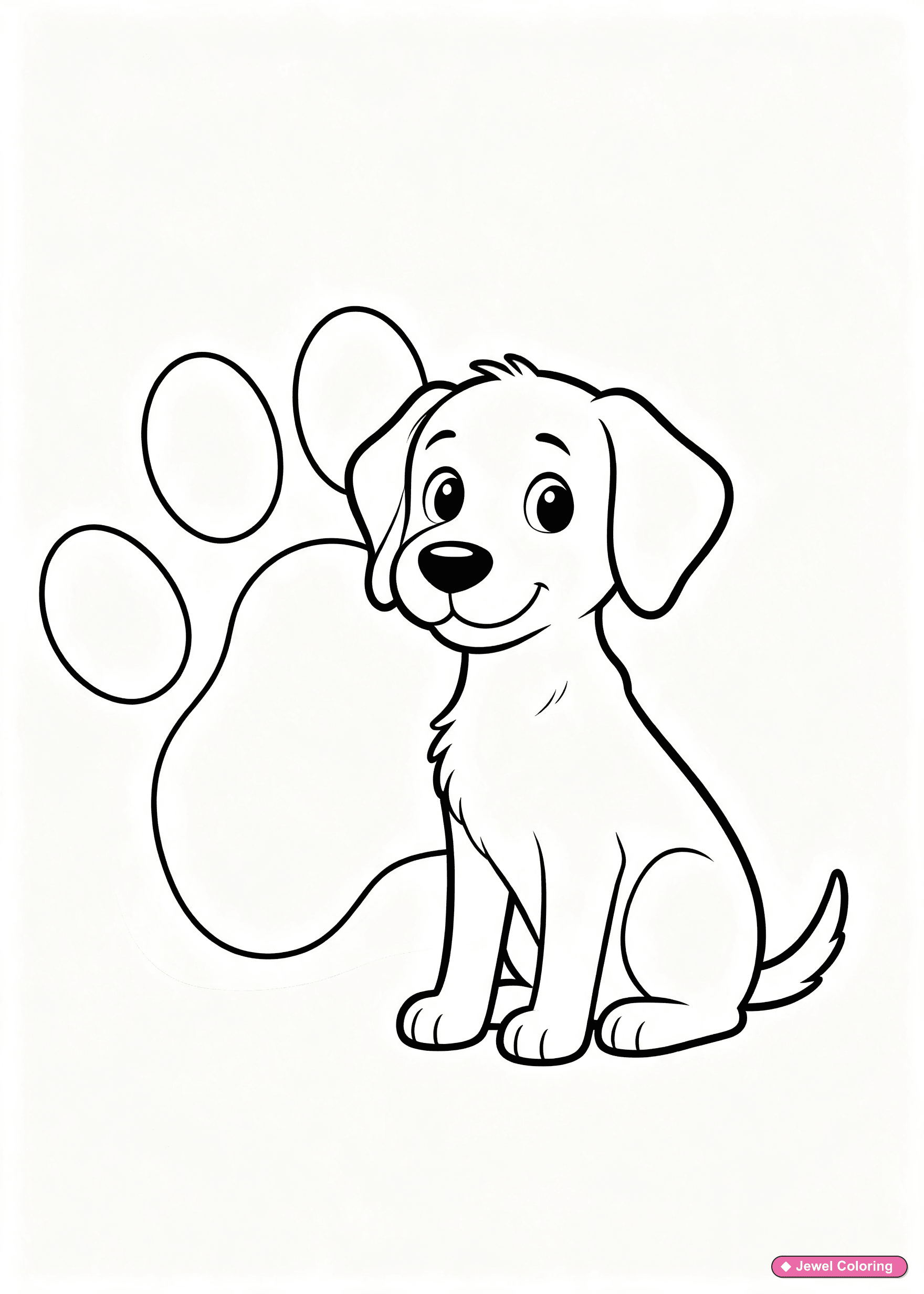 Cute Dog With Paw Print Coloring Page printable dogs coloring page