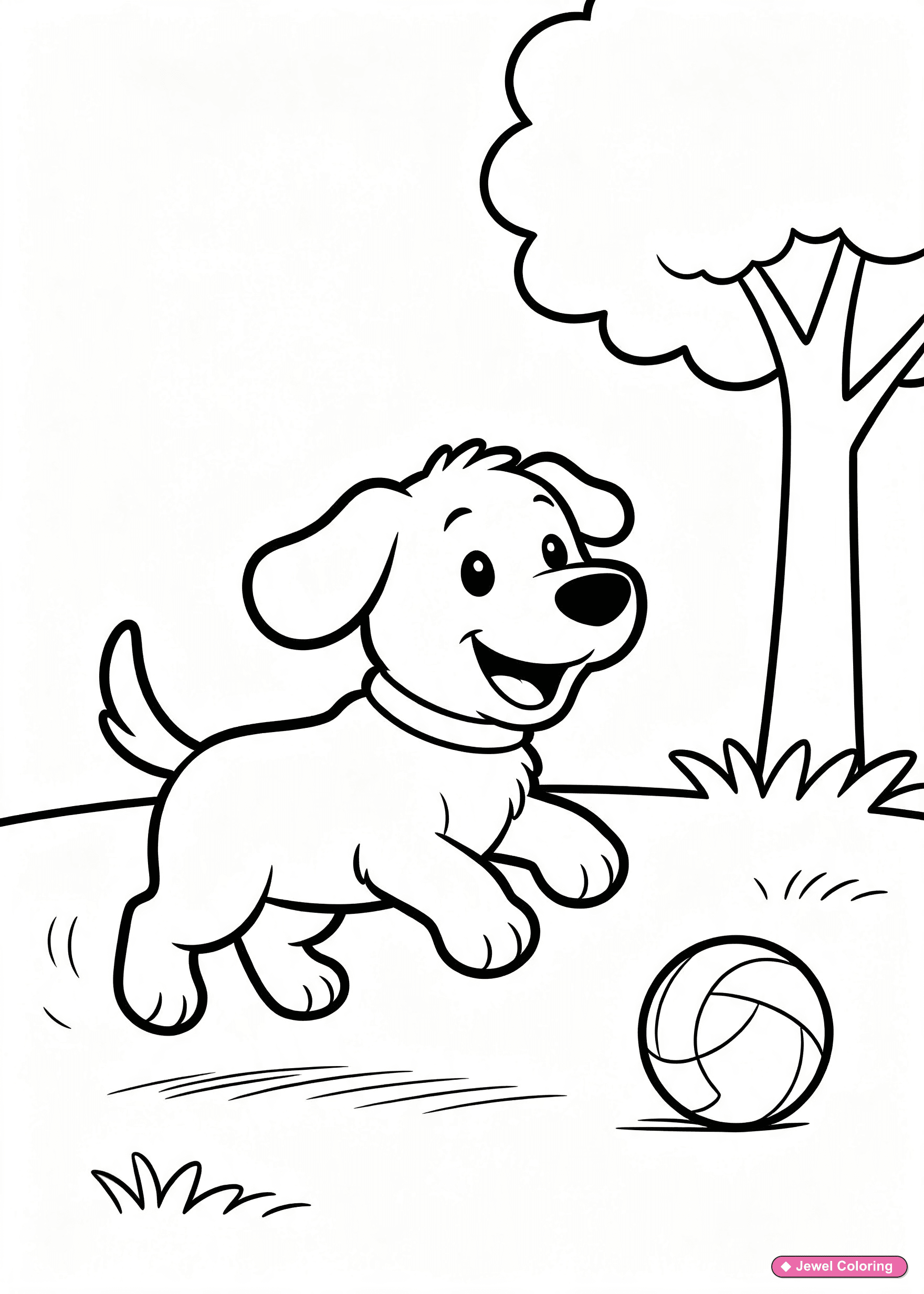 Happy Dog In Park Coloring Page printable dogs coloring page