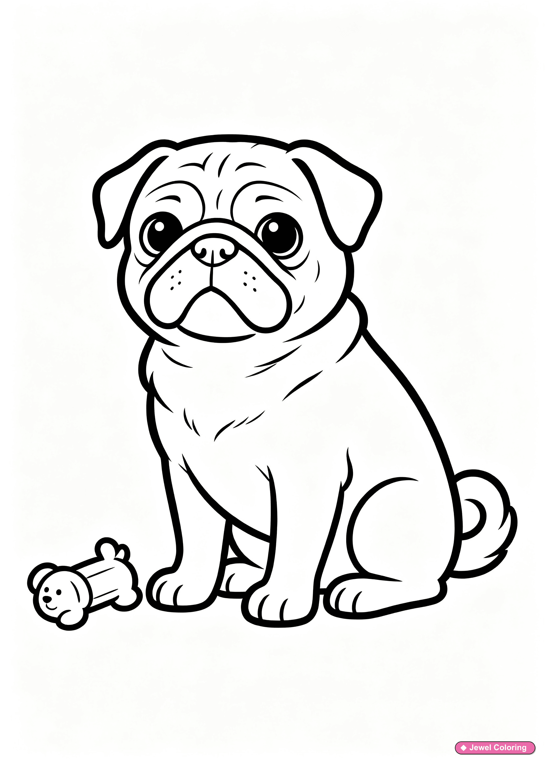 Pug Dog With Toy Coloring Page printable dogs coloring page