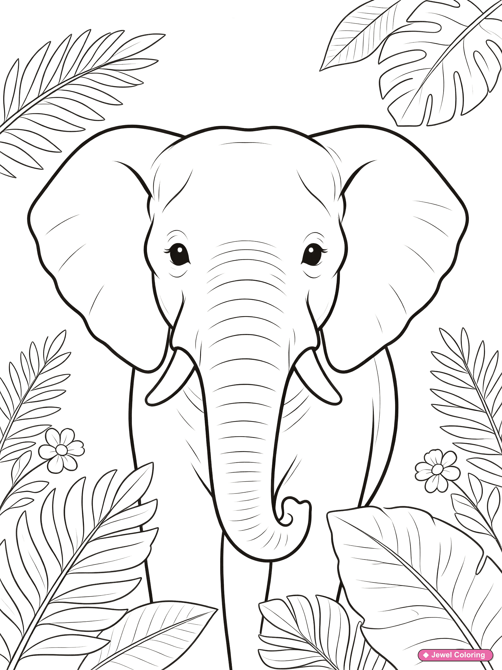 Elephant Botanical Coloring Page printable elephants coloring page