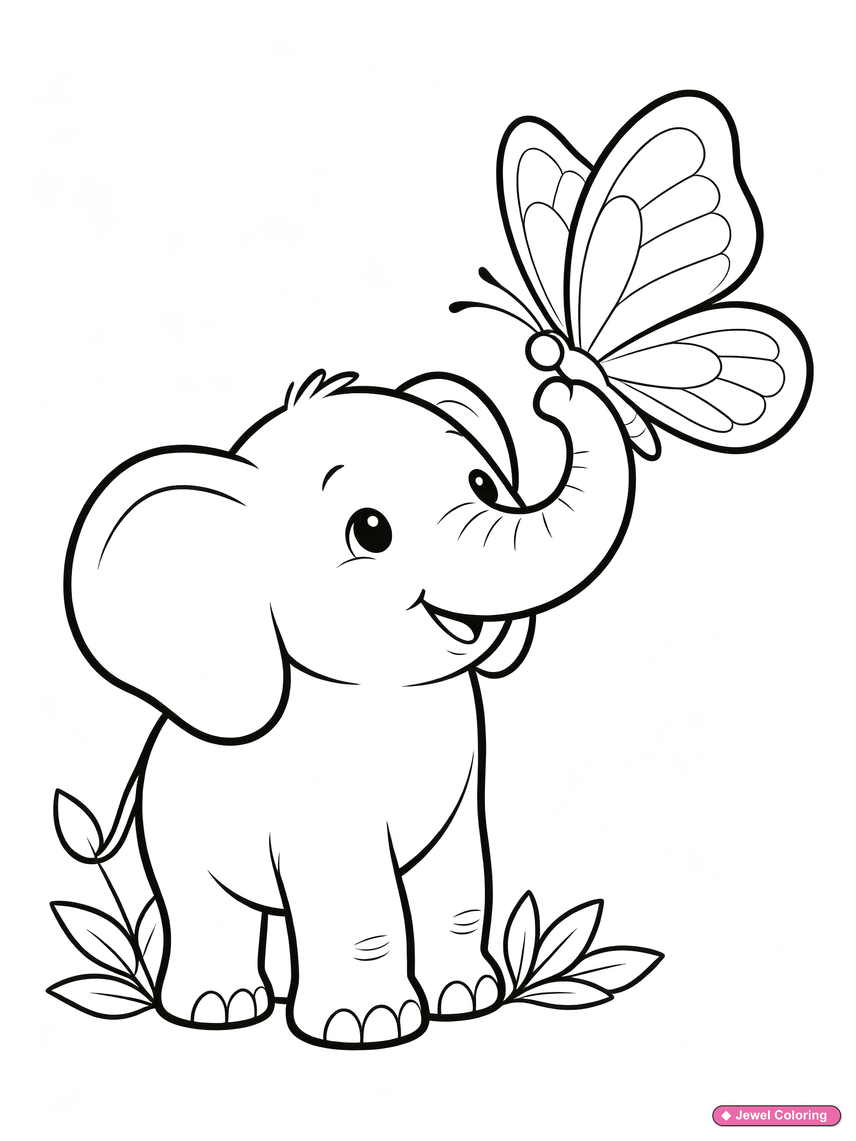 Elephant Butterfly Coloring Page printable elephants coloring page