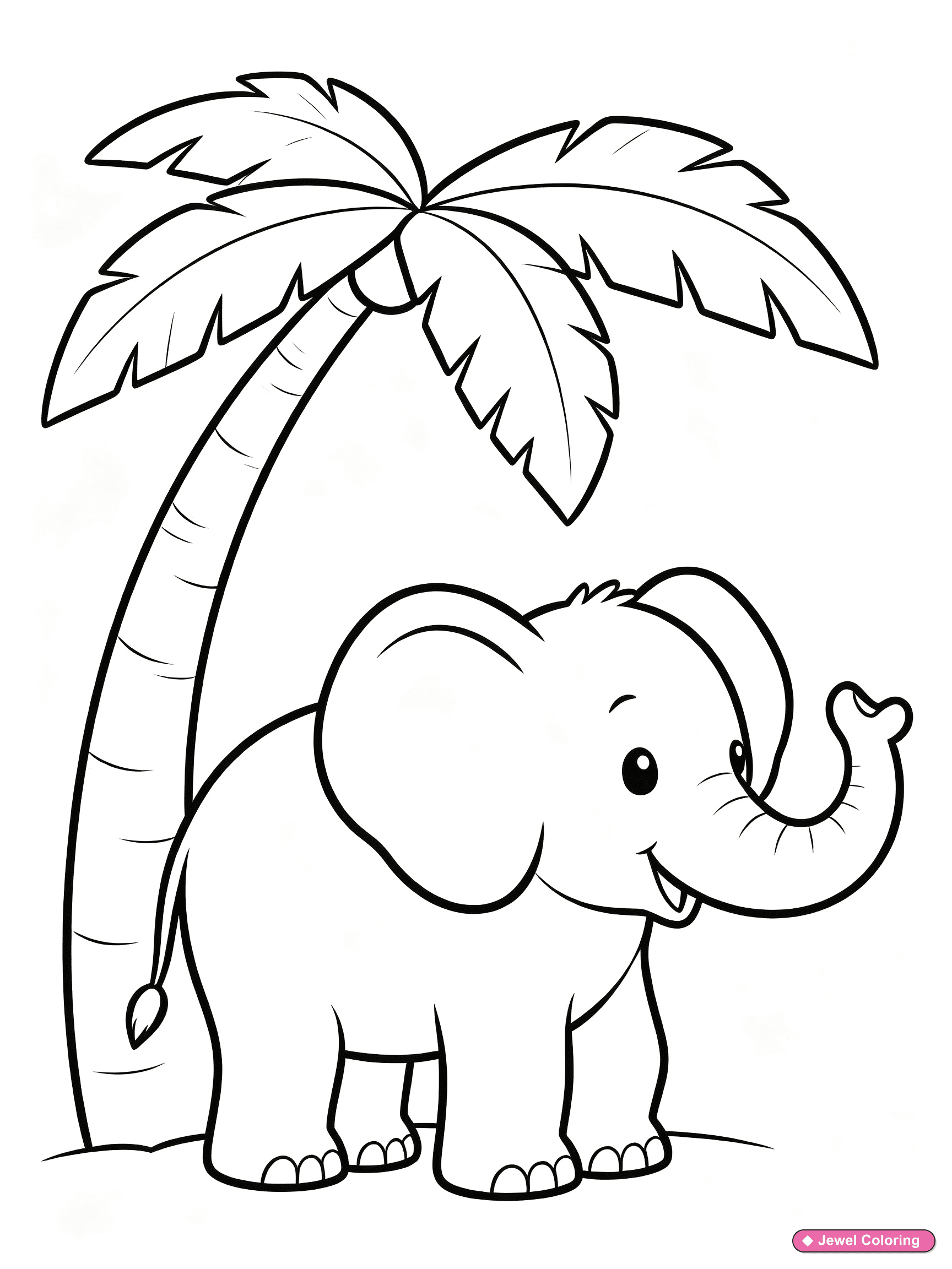 Elephant Palm Tree Coloring Page printable elephants coloring page