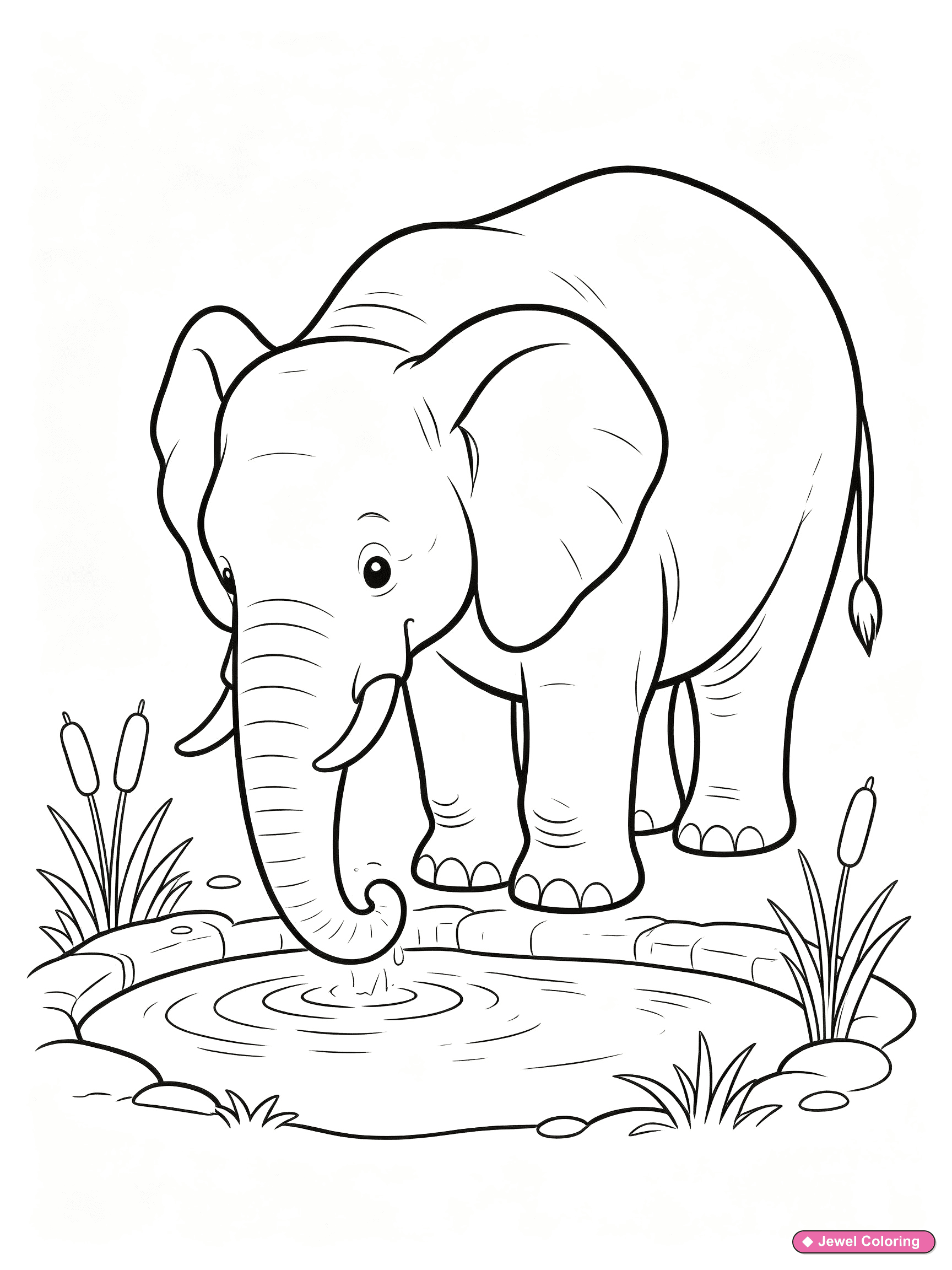 Elephant Pond Coloring Page printable elephants coloring page