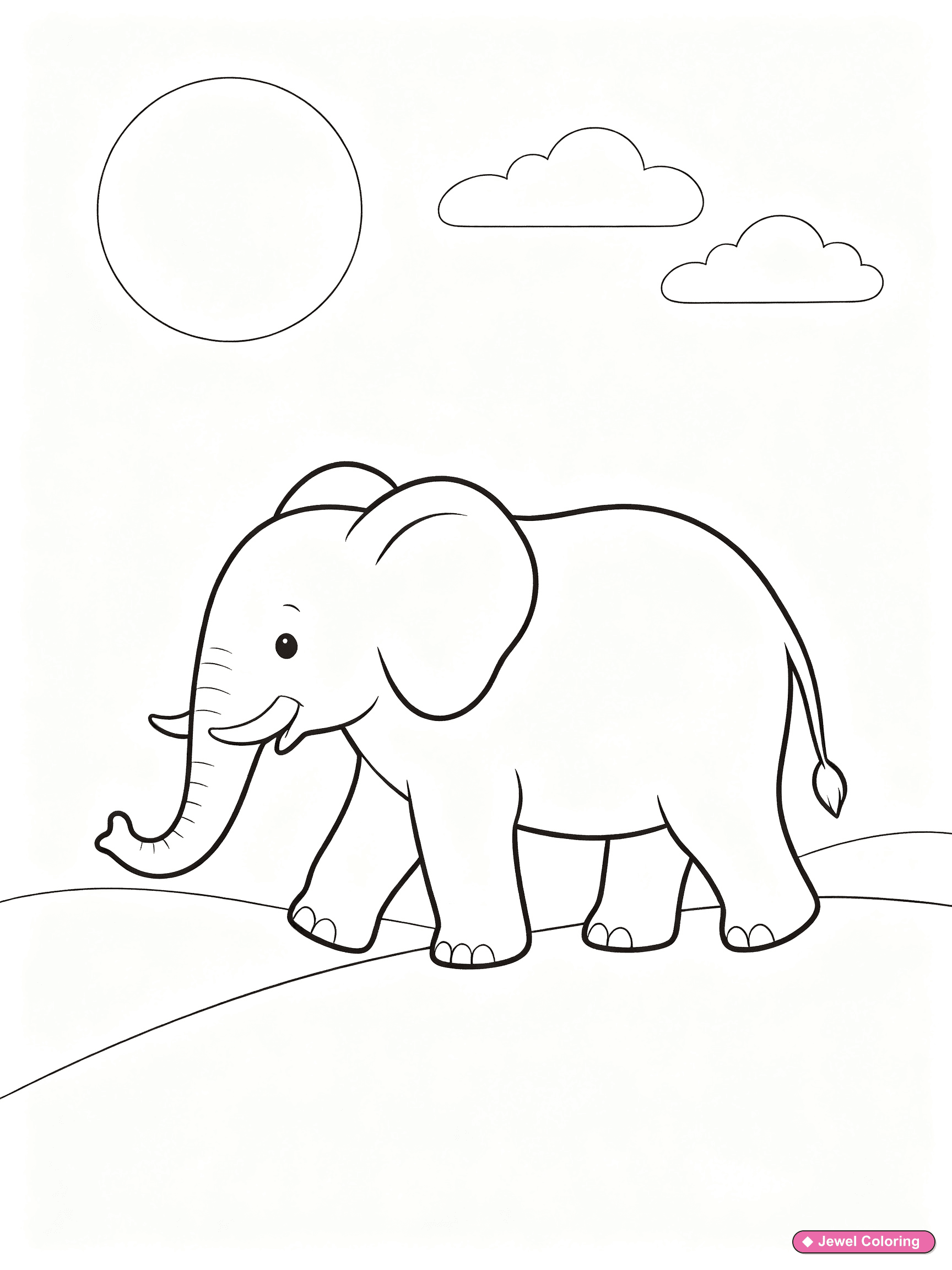 Elephant Sunset Hills Coloring Page printable elephants coloring page