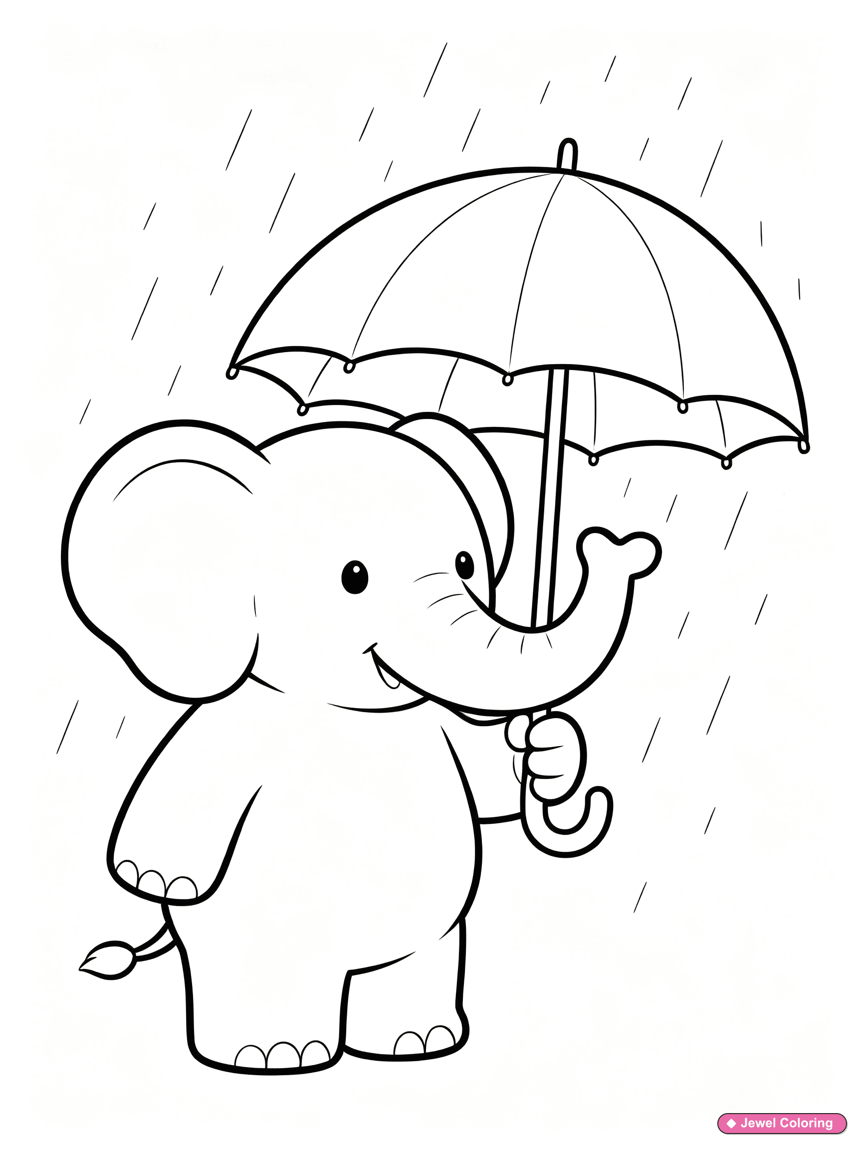 Elephant Umbrella Rain Coloring Page printable elephants coloring page