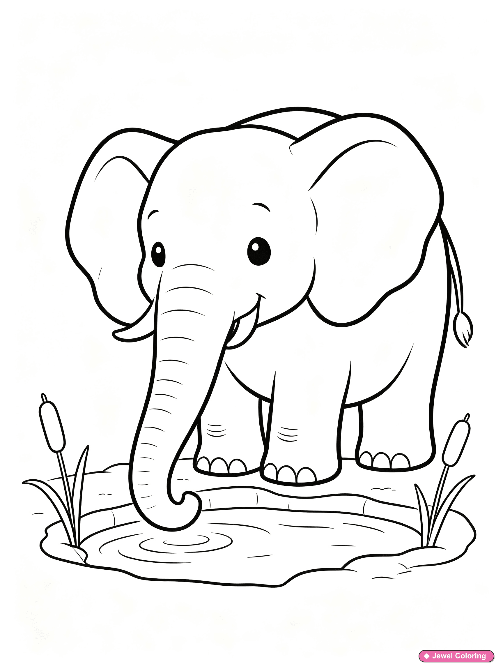 Elephant Watering Hole Coloring Page printable elephants coloring page