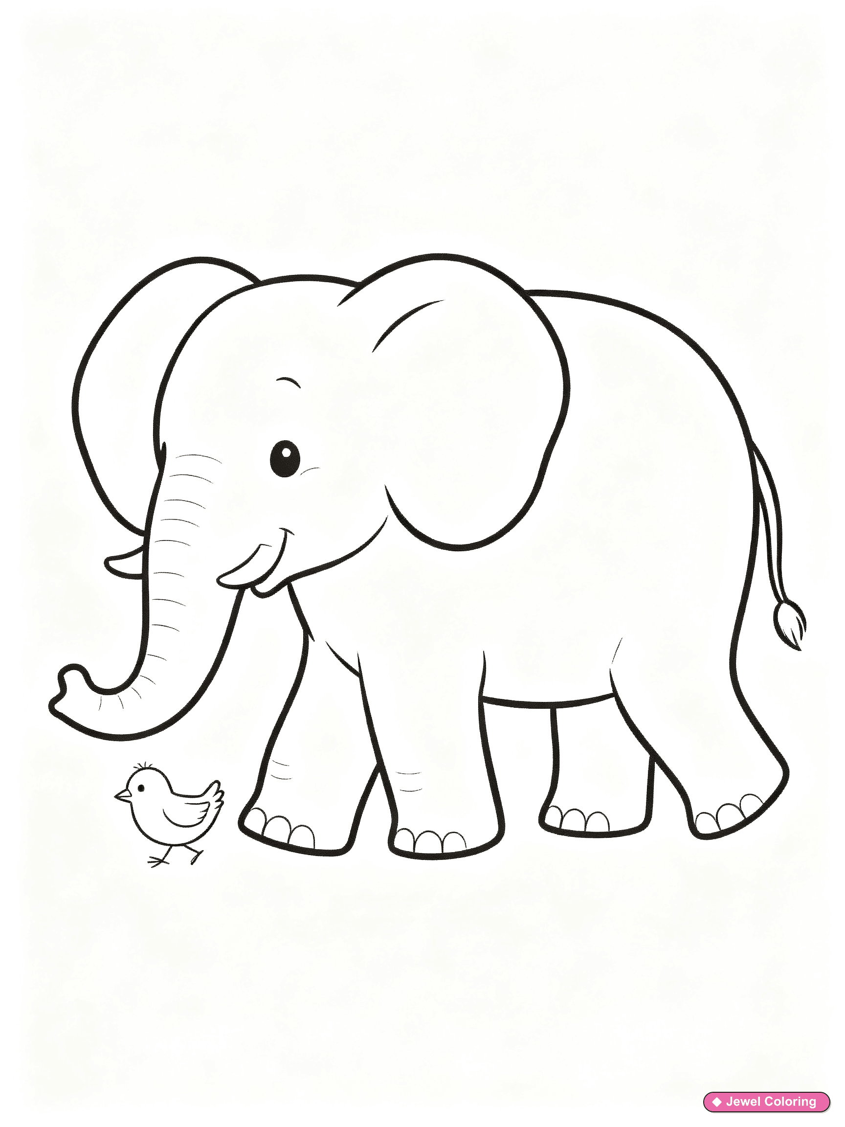Elephant With Bird Coloring Page printable elephants coloring page