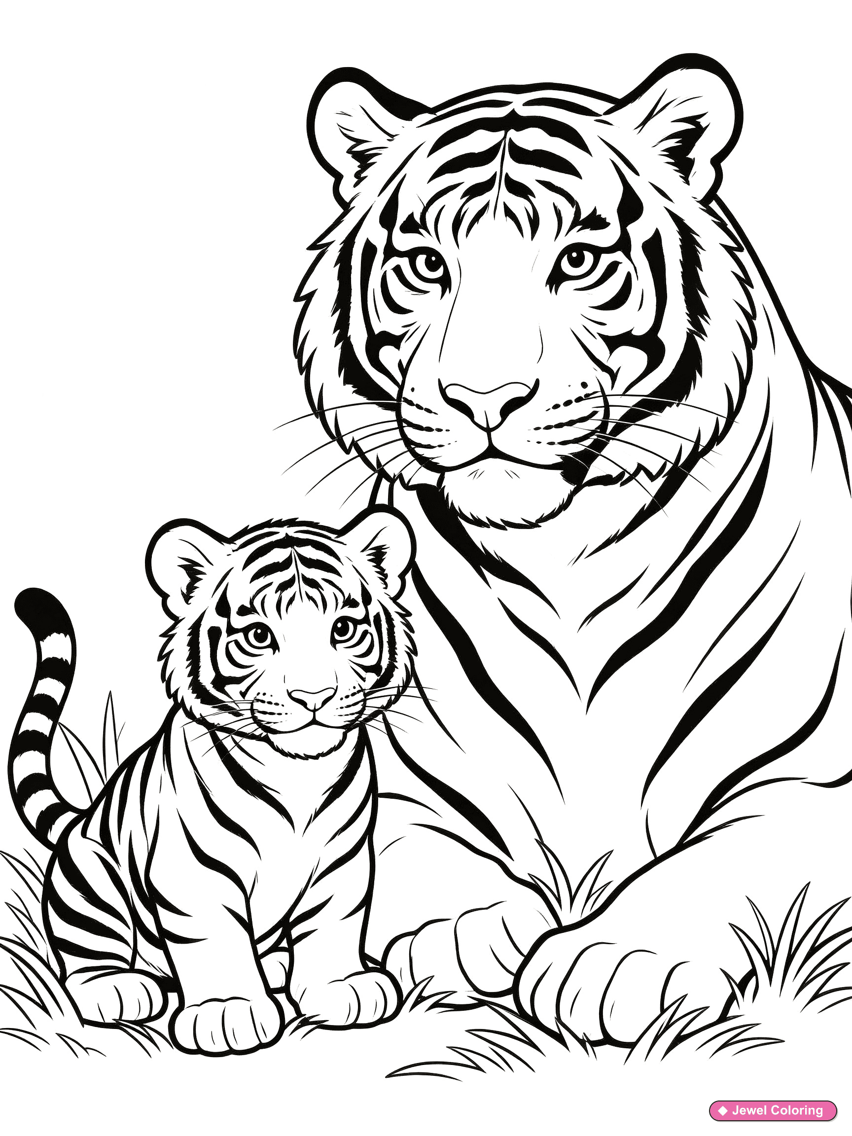 Mother Tiger Cub Coloring Page printable tigers coloring page