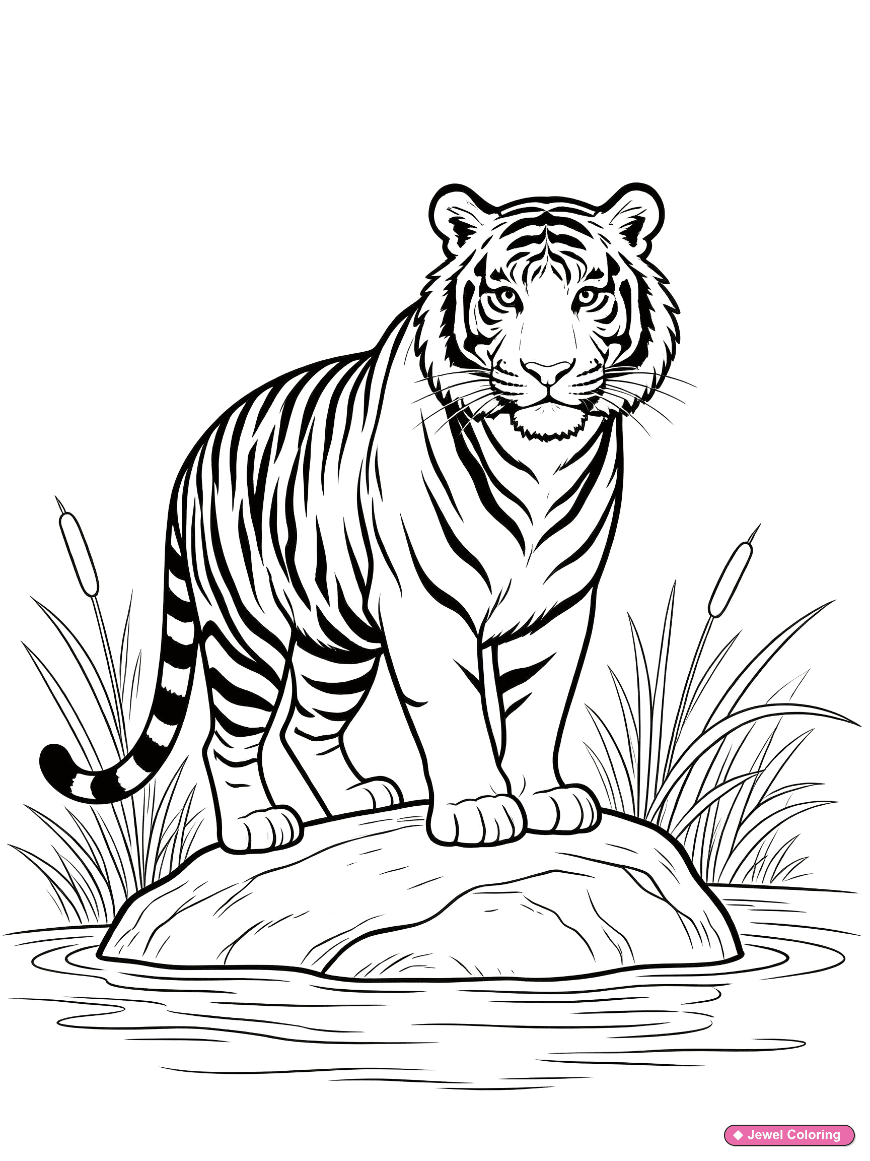 Tiger River Rock Coloring Page printable tigers coloring page
