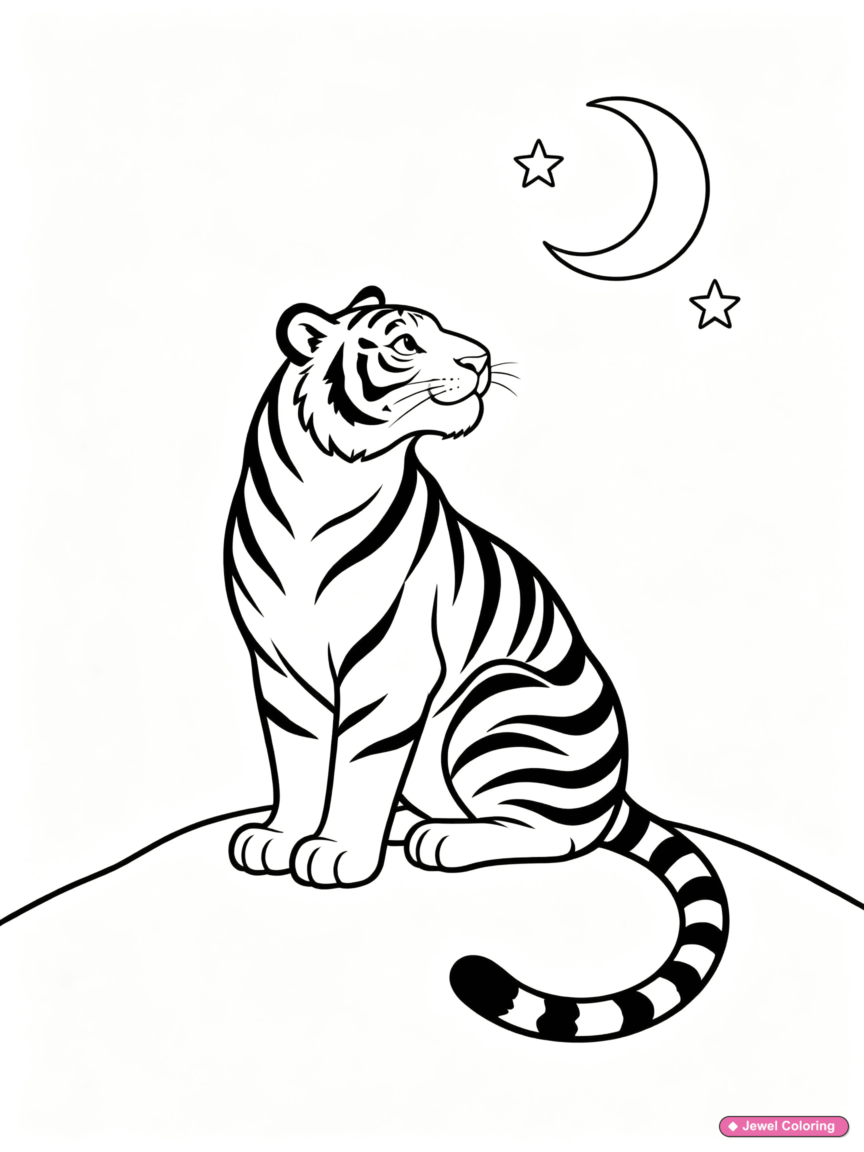 Tiger Under Moon Coloring Page printable tigers coloring page