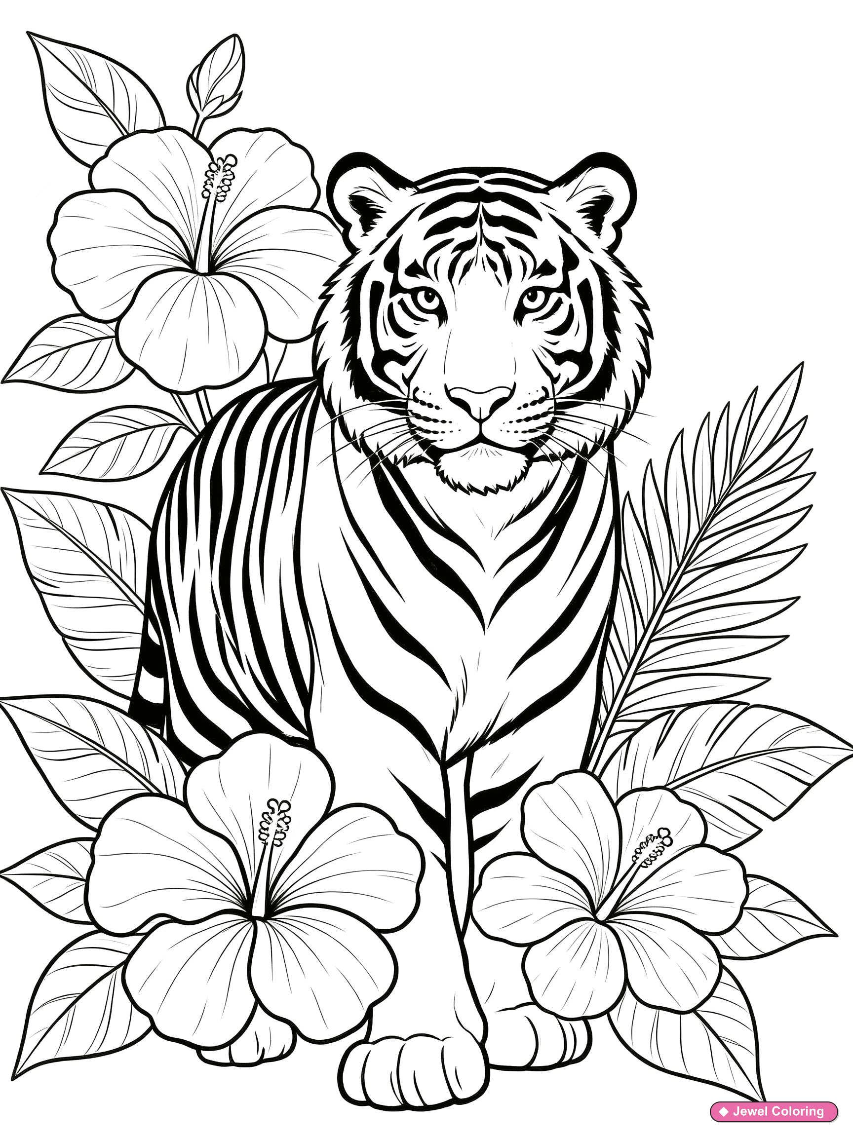 Tiger With Flowers Coloring Page printable tigers coloring page